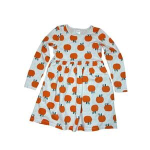 Hanna Andersson Girl 8 Pumpkin Skater Dress Long Sleeve Knee Length Cream Pocket